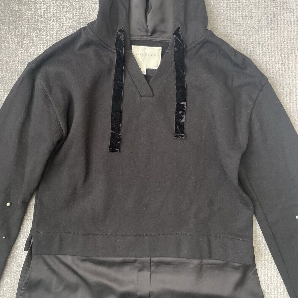 Grey State Hoodie Womens 1 (Size Small) Black Studded Sleeves Hooded Sweatshirt - Picture 2 of 10